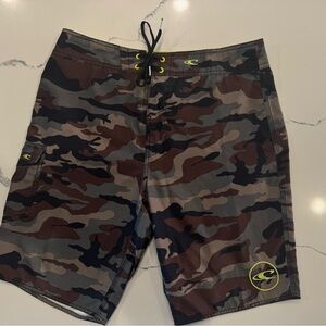 O'Neill Men's Camo Boardshorts in Olive, Black and Brown